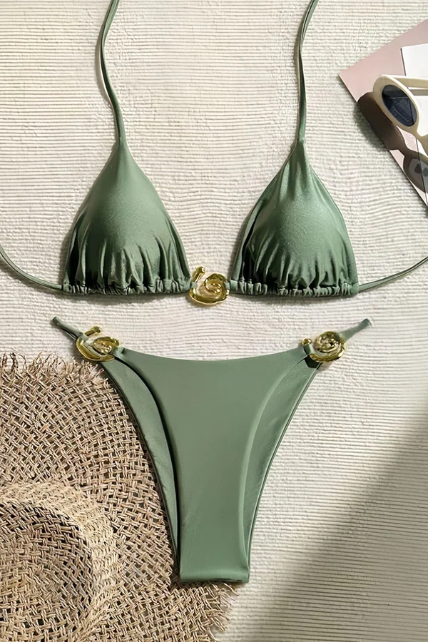 Flor - Triangle Bikini with Gold Chain Accents